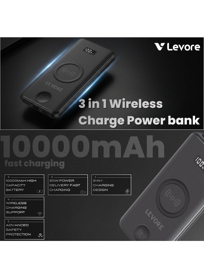 ليفور 3 في 1 شاحن لاسلكي PD 20W 10000mAh 3 Port Black LP431-BK - Image 4